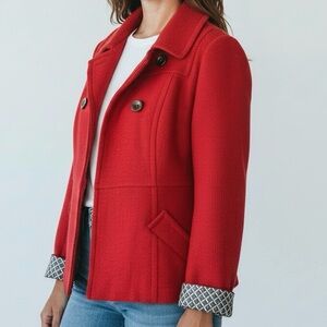 Tulle Red Peacoat Jacket Women’s Medium – Double Breasted, Textured Knit